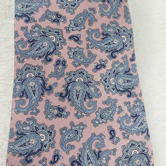 Vintage Mario Valentino 100% Italian Silk Paisley Pink and Blue Tie Made USA - Picture 3 of 6